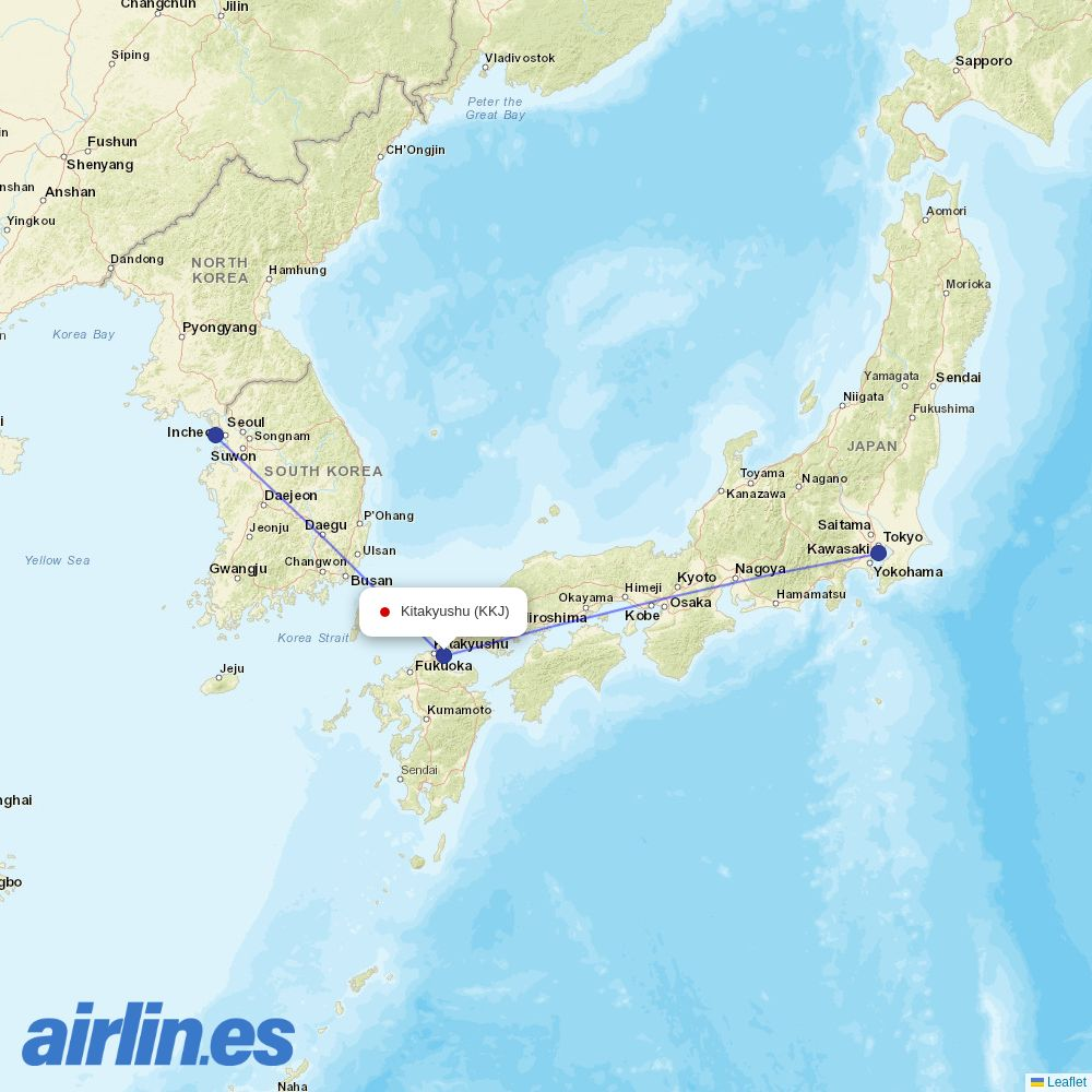 Jin Air from Kitakyushu destination map