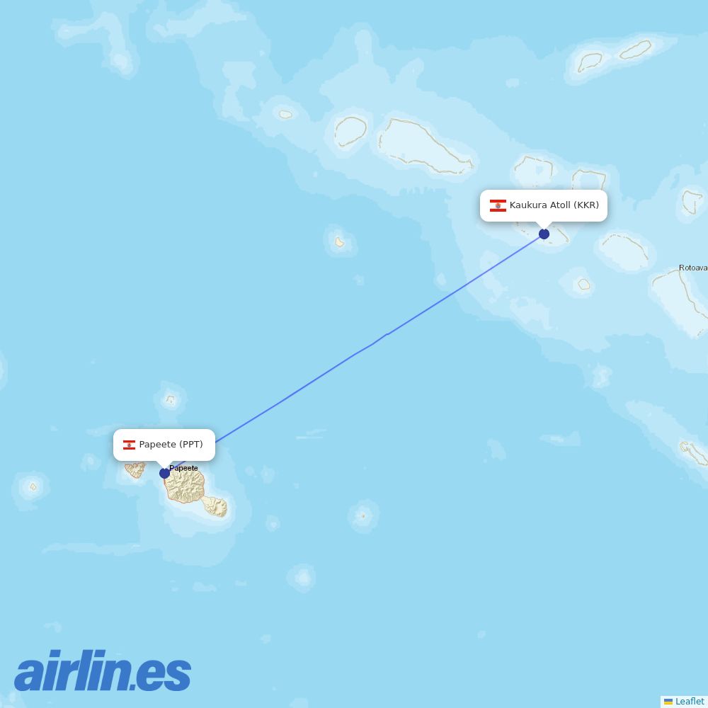 Air Tahiti from Kaukura Atoll Airport destination map
