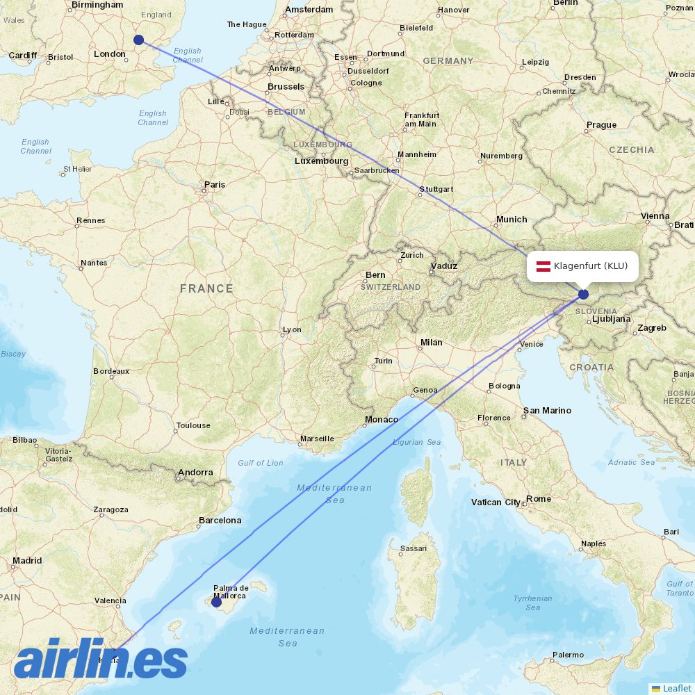 Ryanair from Klagenfurt(Aus-Afb) destination map