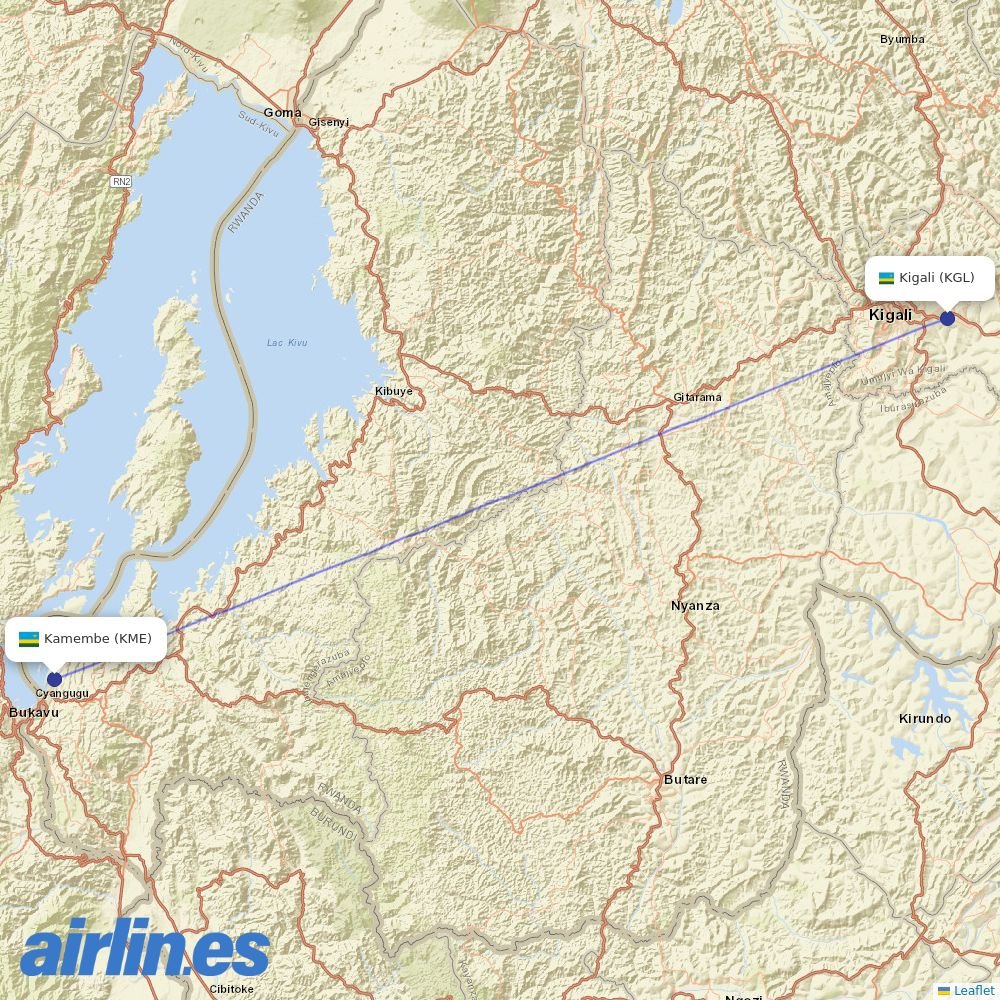 RwandAir at KME route map