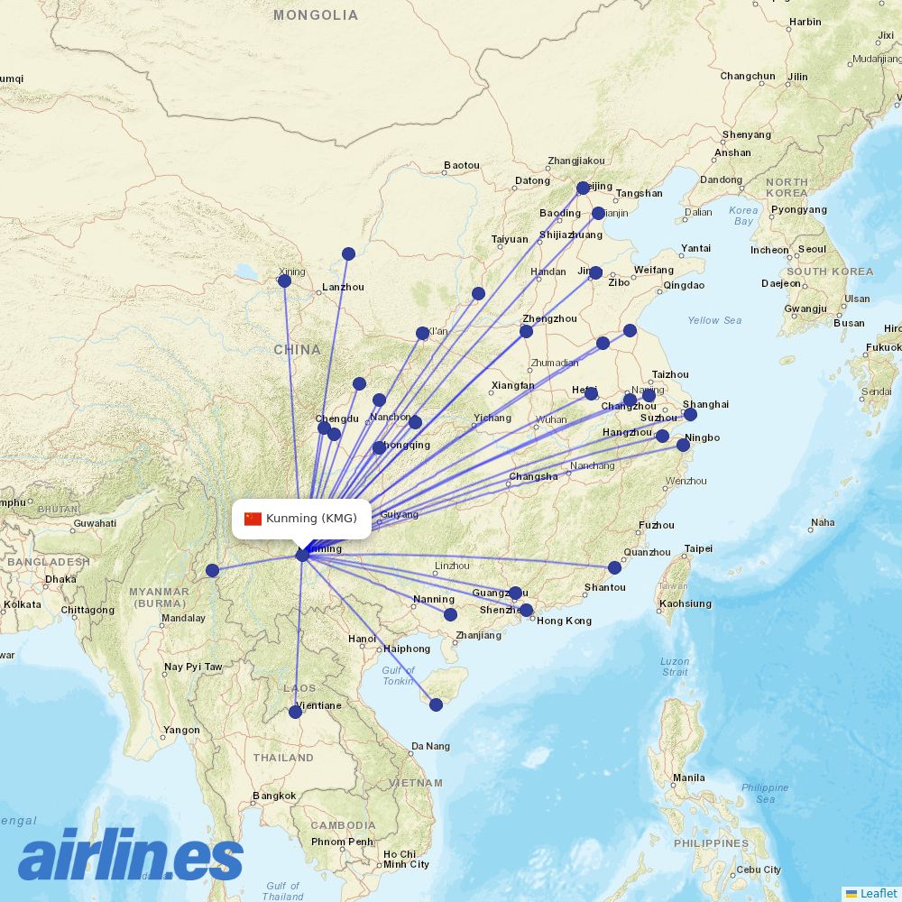 Sichuan Airlines at KMG route map