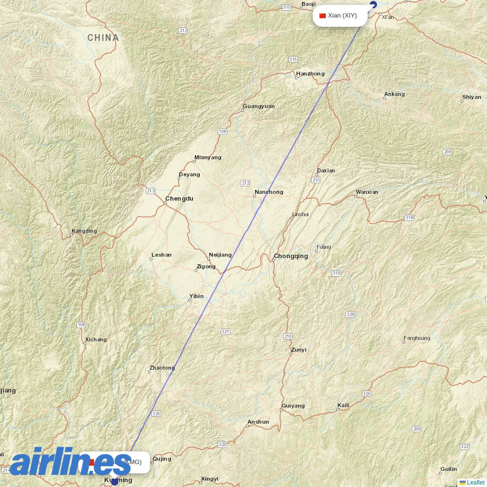 Air Changan at KMG route map
