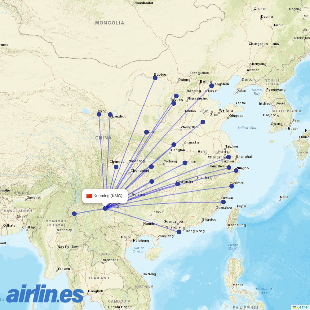 Ruili Airlines at KMG route map