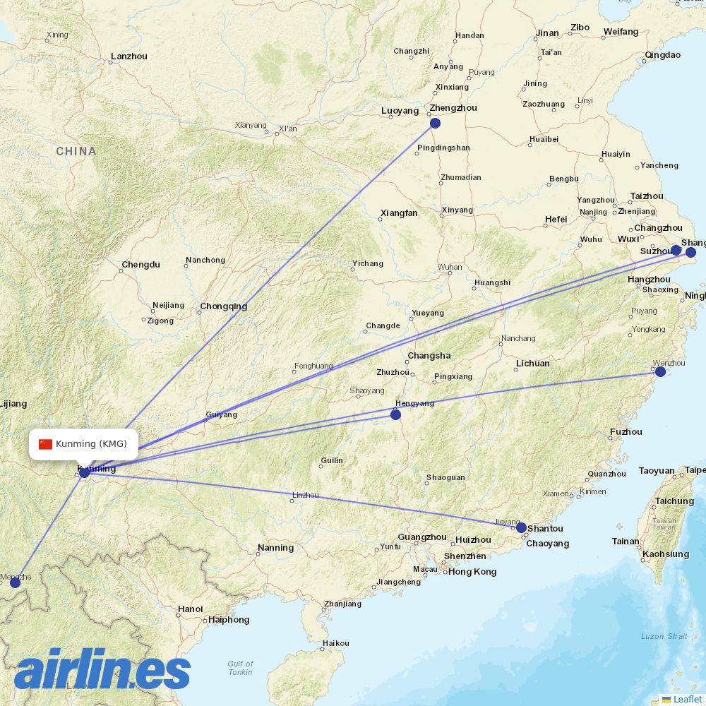 Shanghai Airlines at KMG route map