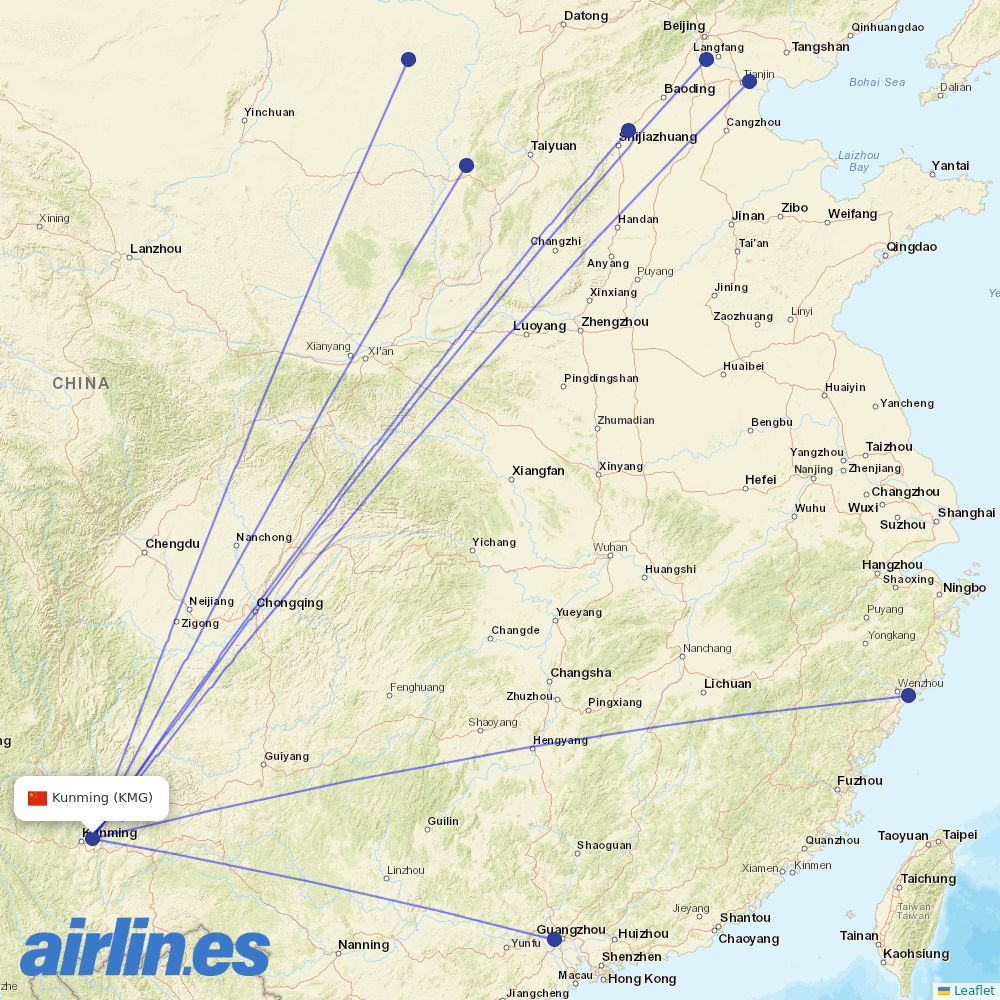 China United Airlines at KMG route map