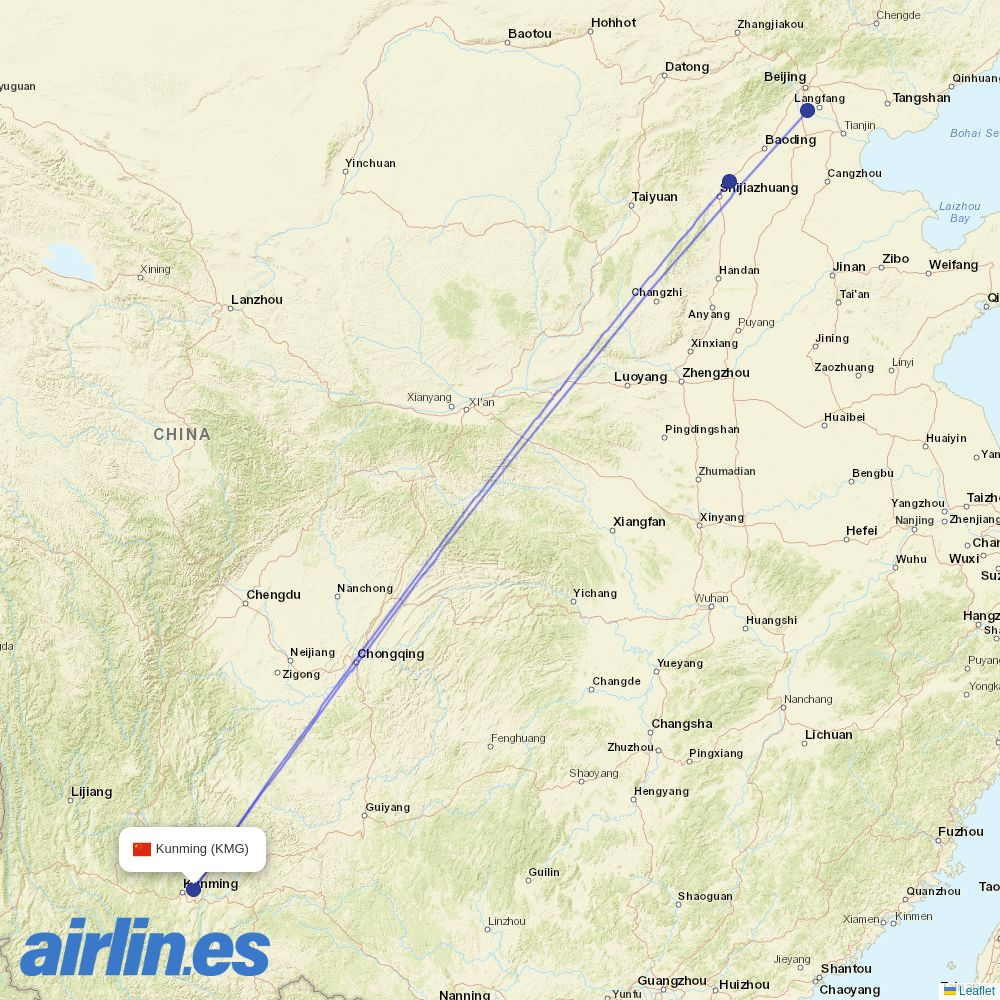 Hebei Airlines at KMG route map