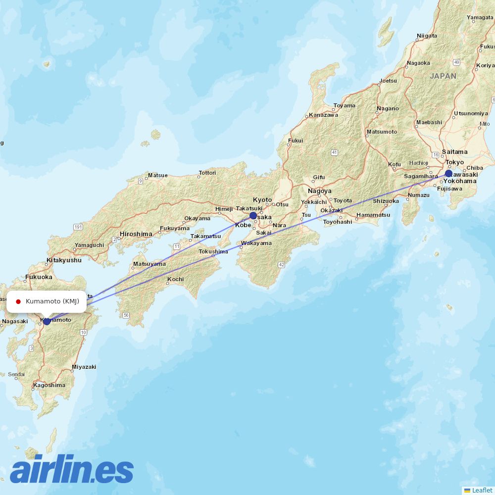 JAL from Kumamoto Airport destination map