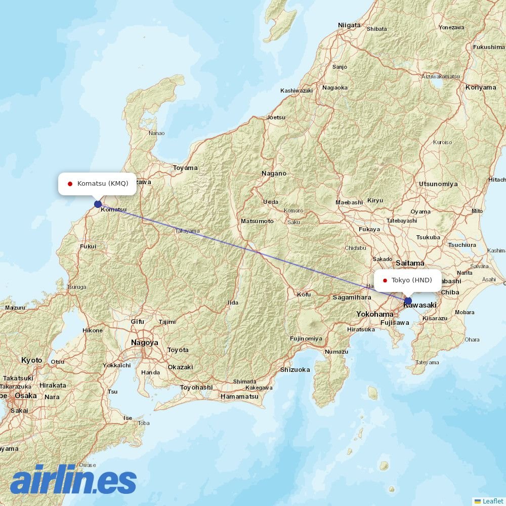JAL from Komatsu Airport destination map