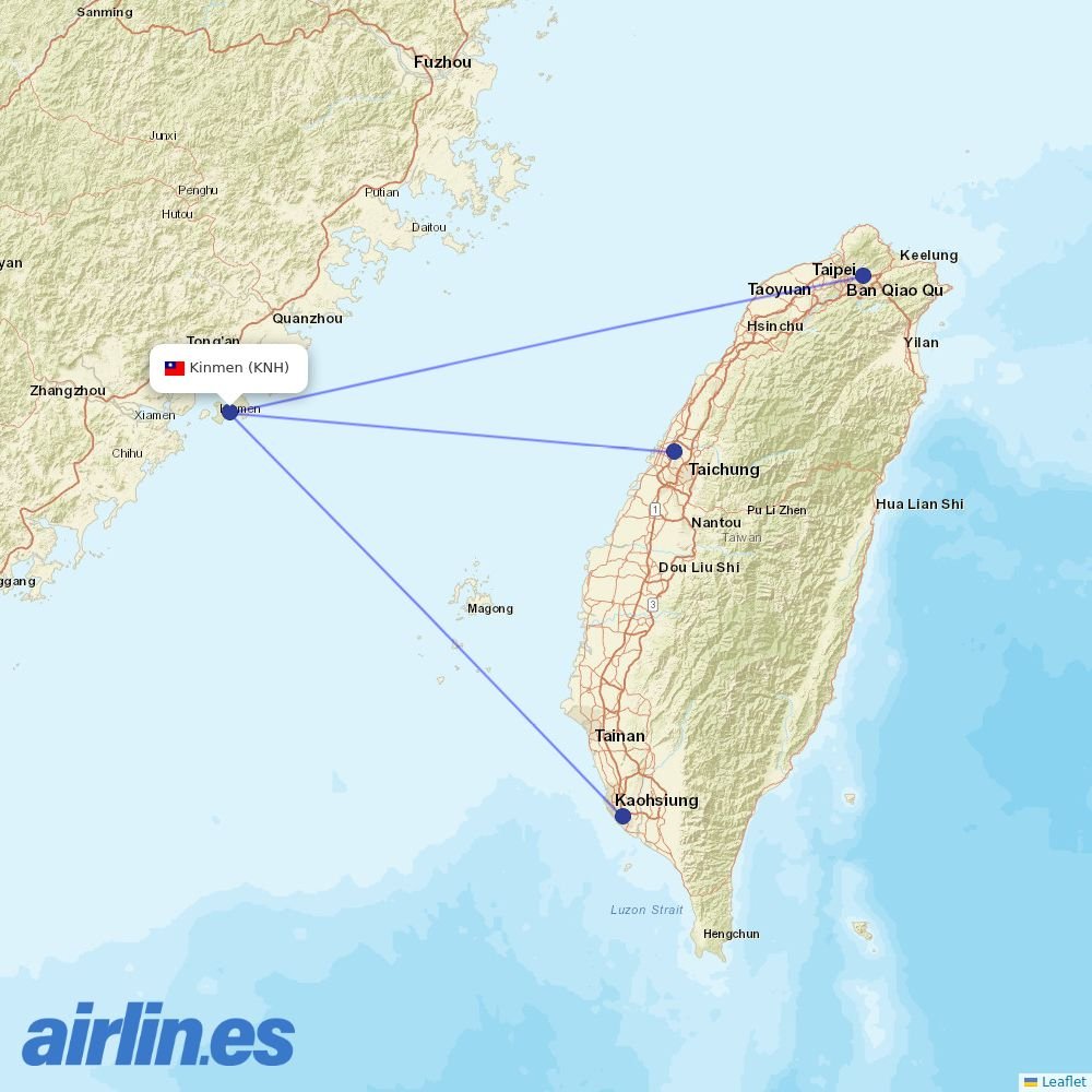 Mandarin Airlines at KNH route map