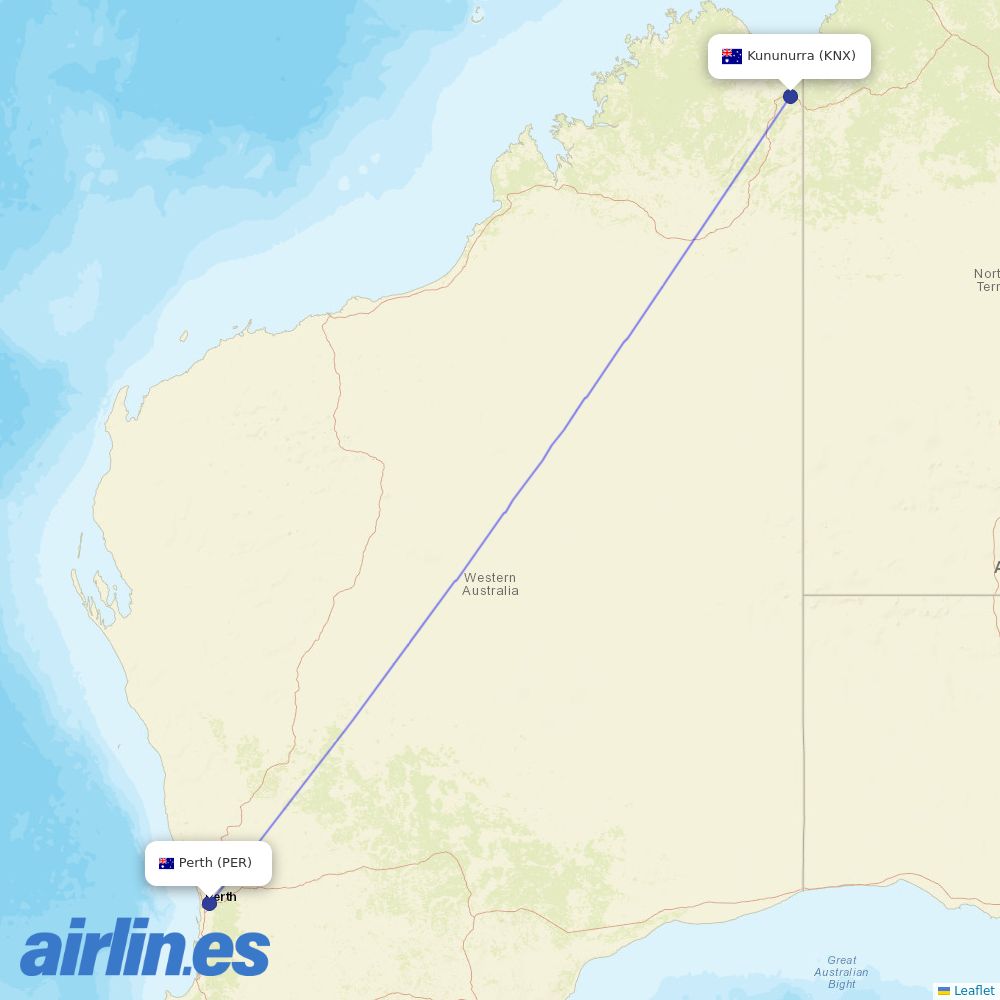 Virgin Australia from Kununurra destination map