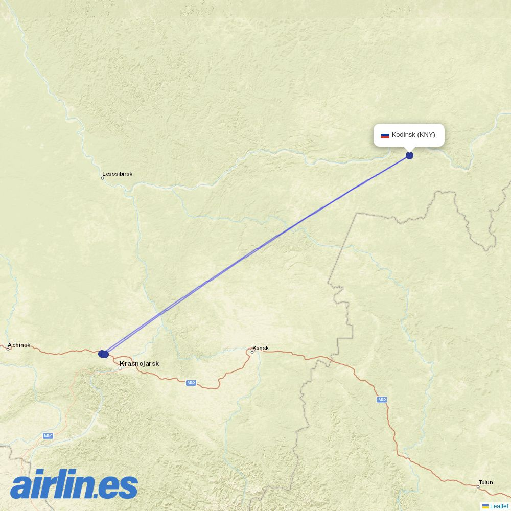 KrasAvia from Kodinsk Airport destination map