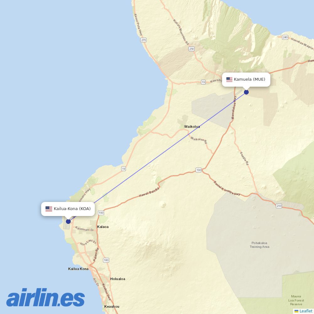 Southern Airways Express from Kona destination map