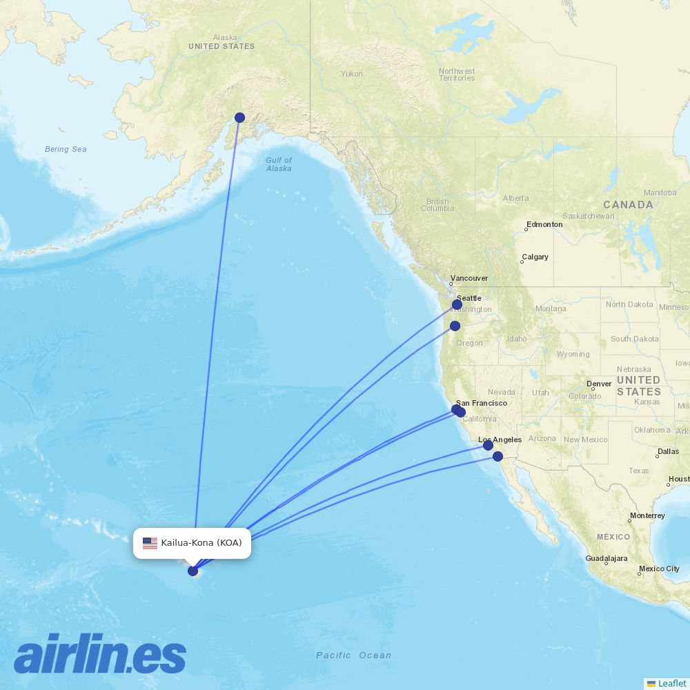 Alaska Airlines at KOA route map