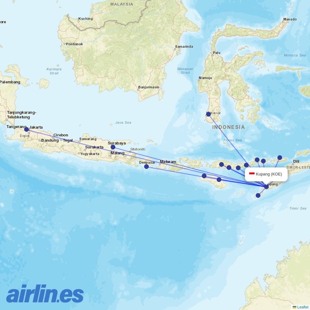 Batik Air from El Tari destination map