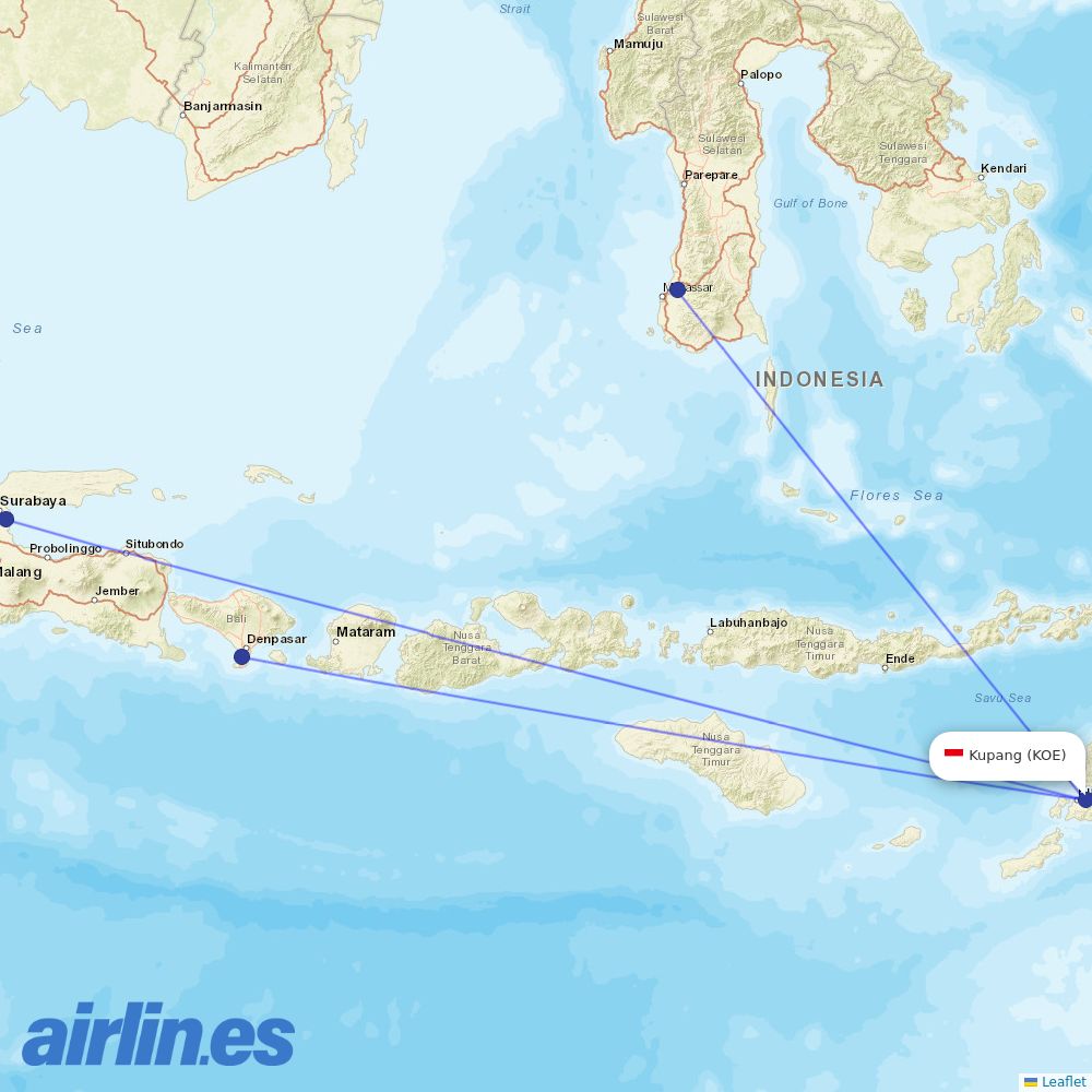 Lion Air from El Tari destination map