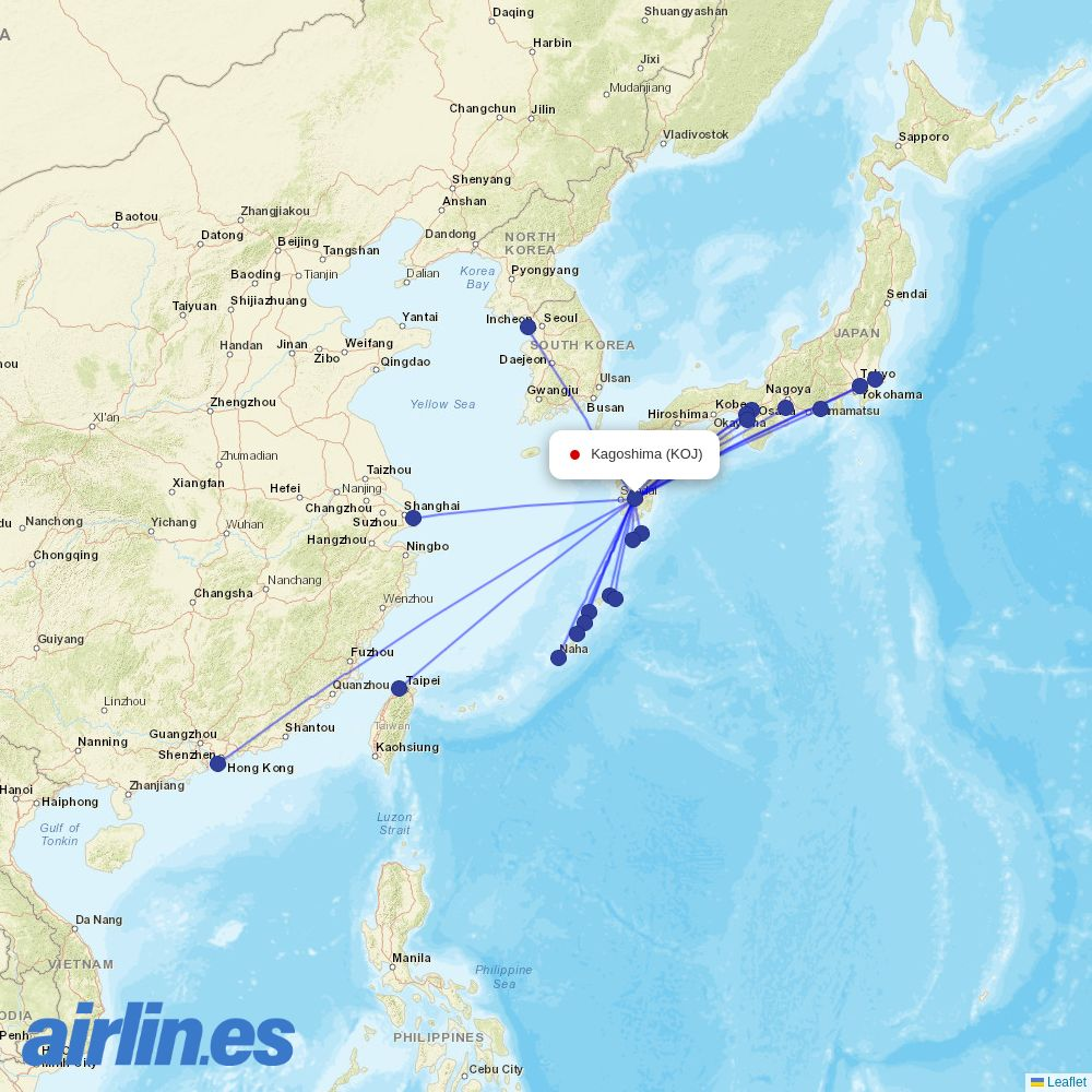 Fuji Dream Airlines from Kagoshima Airport destination map