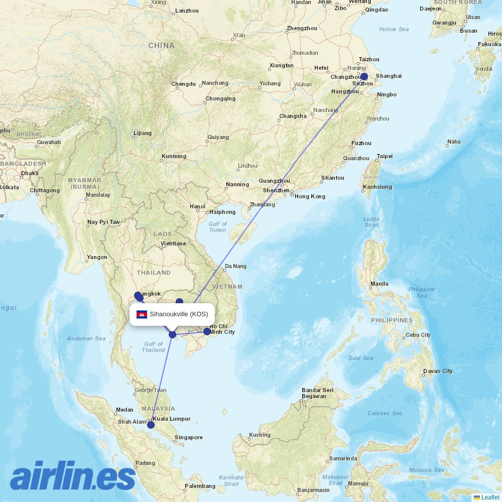 Ruili Airlines from Sihanoukville destination map