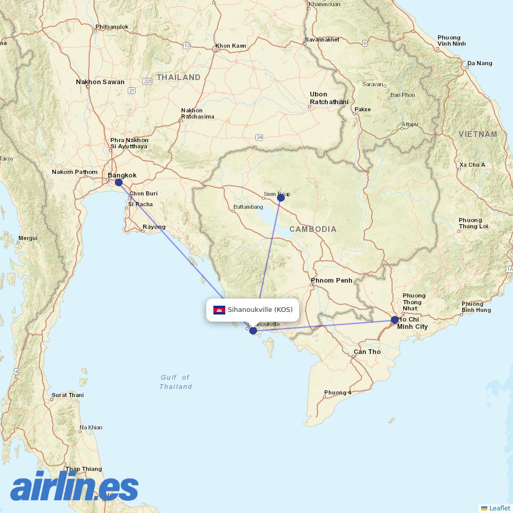 Air Cambodia at KOS route map