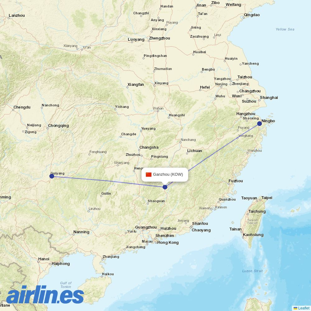 Loong Air from Ganzhou Airport destination map