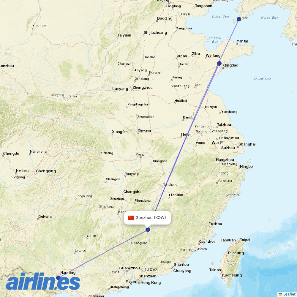 GX Airlines from Ganzhou Airport destination map