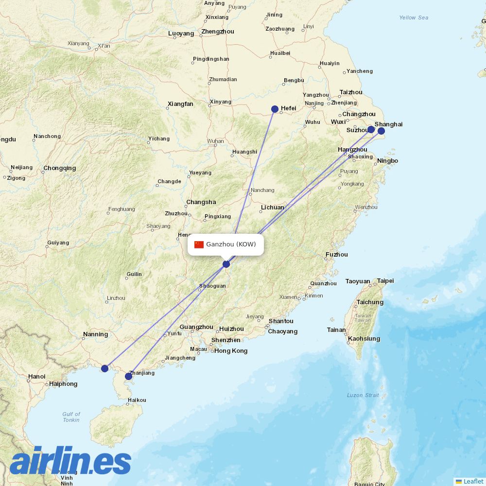 China Eastern Airlines from Ganzhou Airport destination map