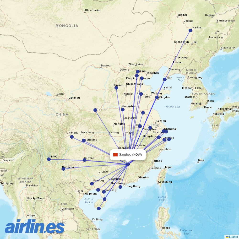 West Air (China) from Ganzhou Airport destination map
