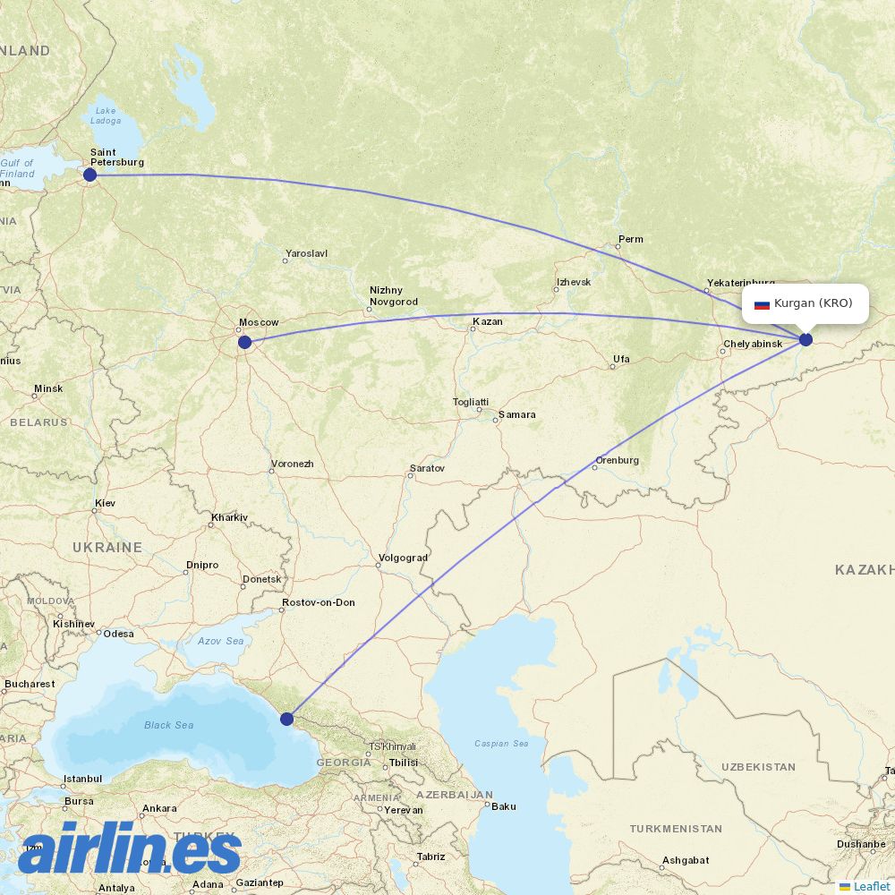UTair from Kurgan destination map