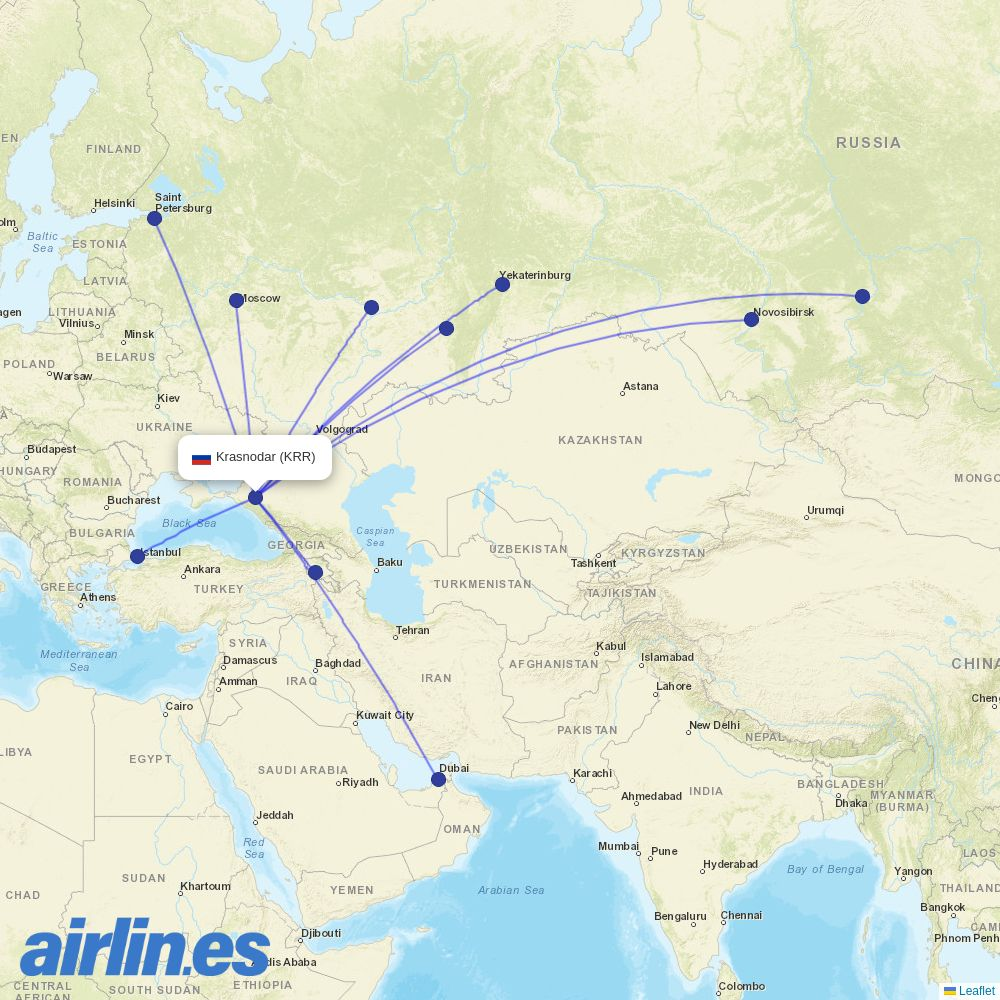 Aeroflot from Pashkovsky destination map