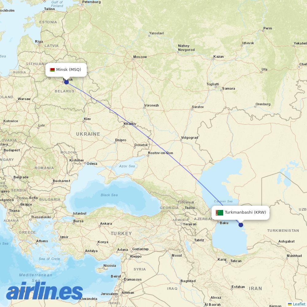 Belavia from Turkmenbashi Airport destination map