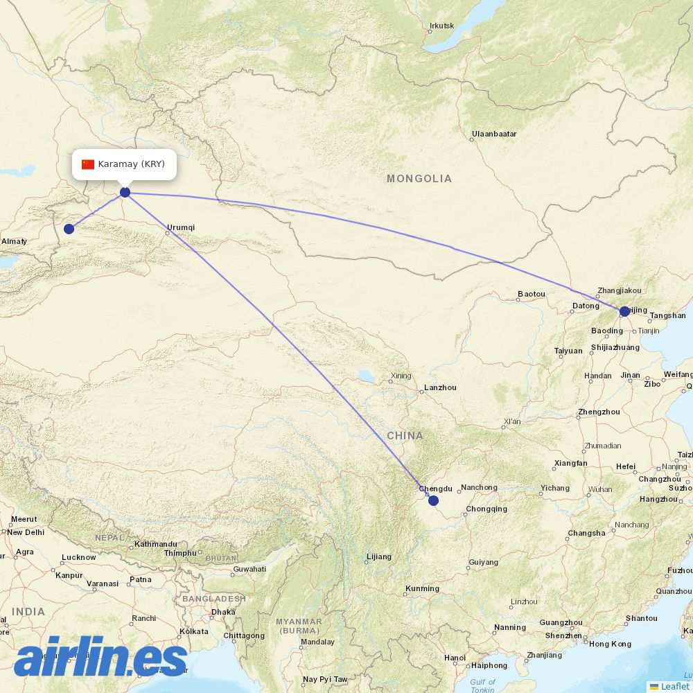Air China from Karamay Airport destination map