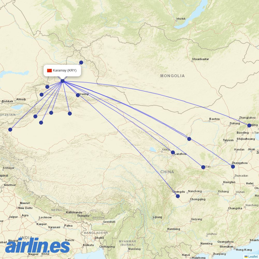 Chengdu Airlines from Karamay Airport destination map