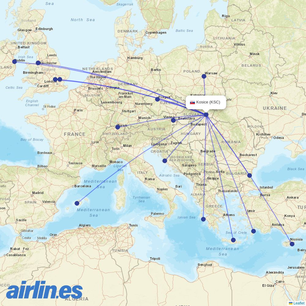 SmartWings from Kosice destination map