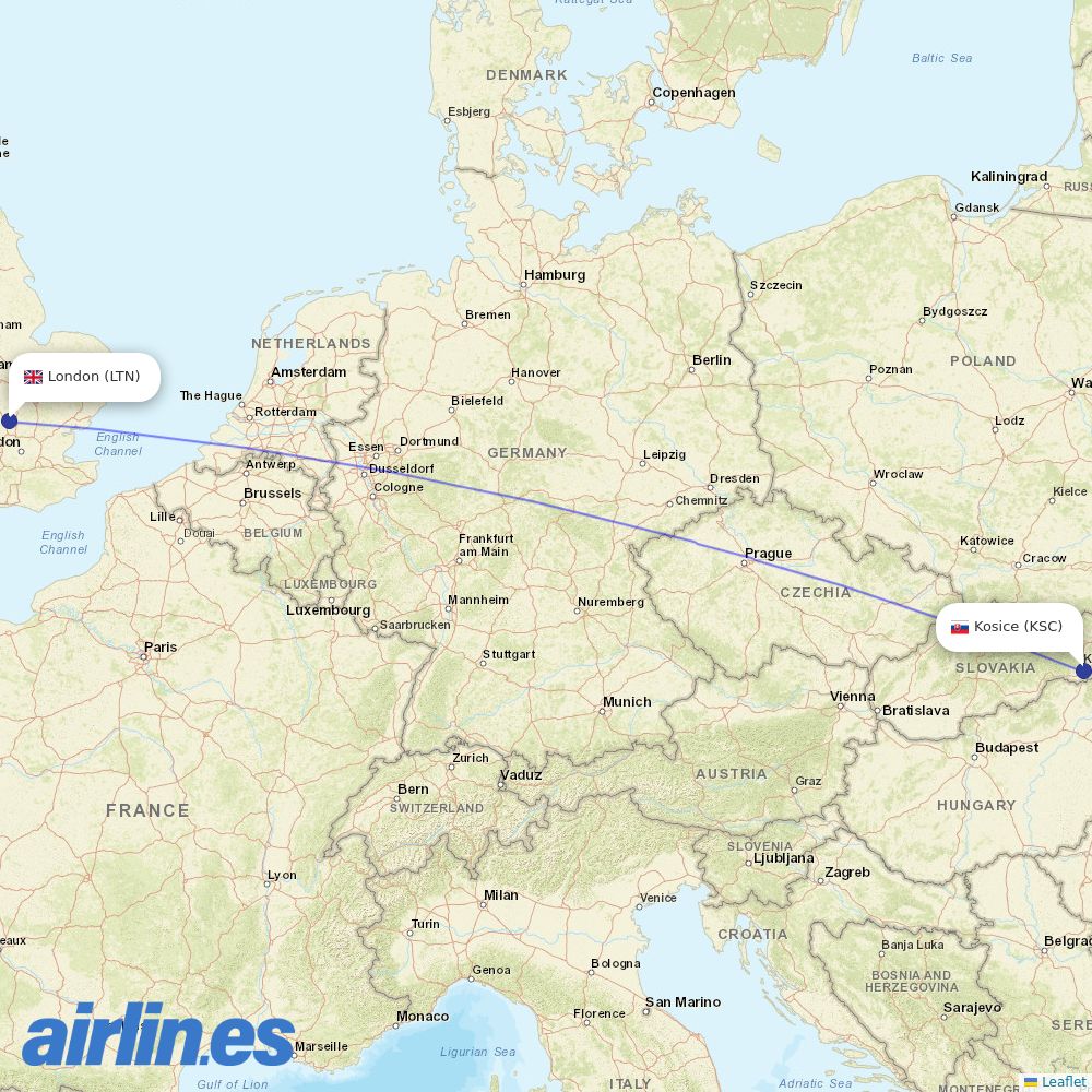 Wizz Air UK from Kosice destination map