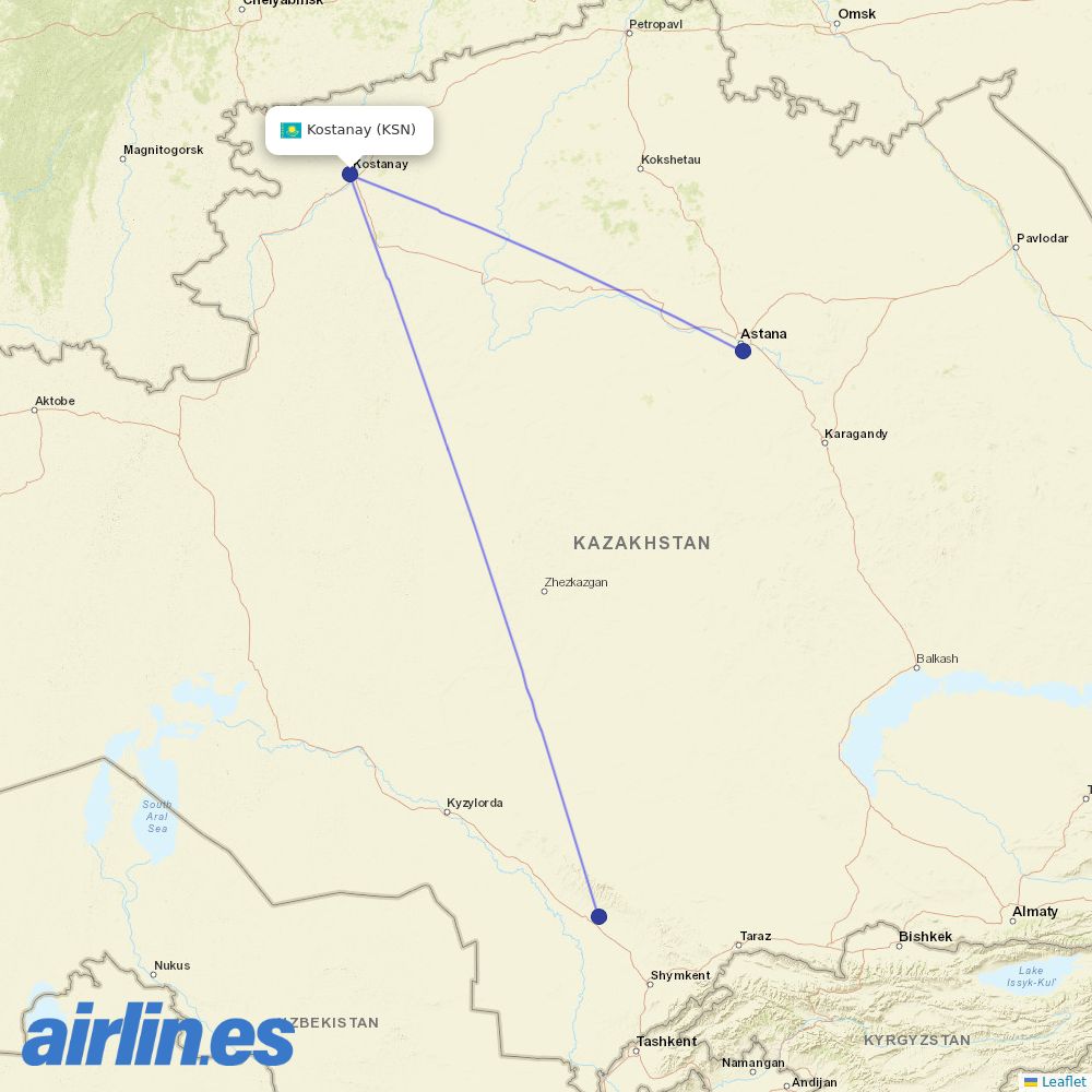 Qazaq Air at KSN route map