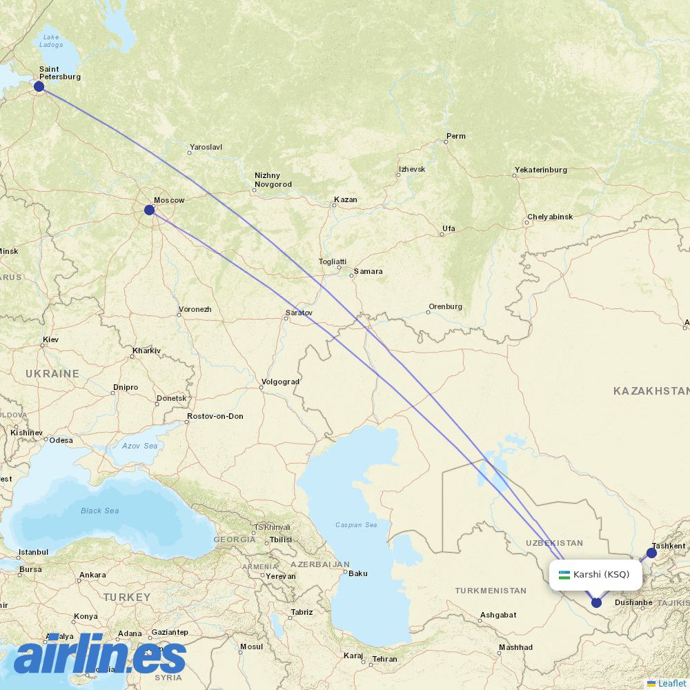 Uzbekistan Airways from Karshi Airport destination map