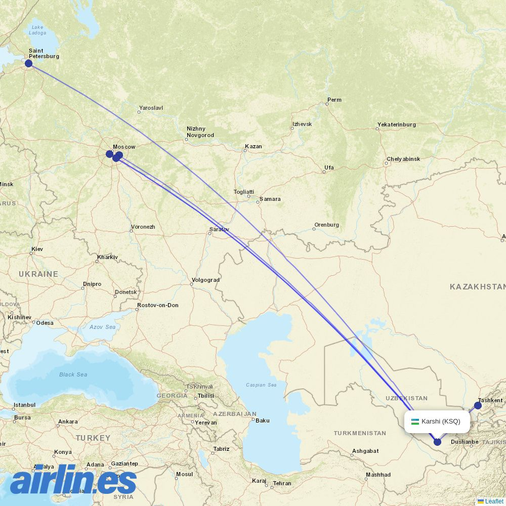 Ural Airlines from Karshi Airport destination map