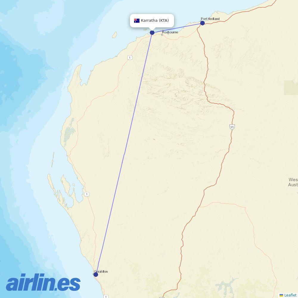 Aviair from Karratha destination map