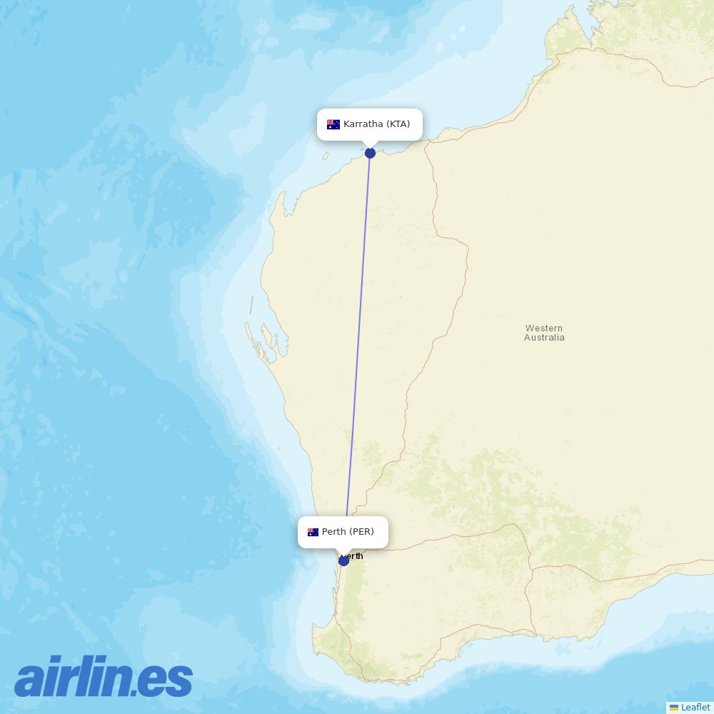 Virgin Australia from Karratha destination map