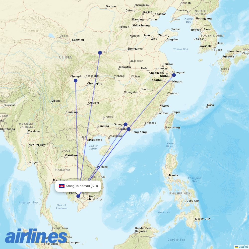 Spring Airlines from Kratie Airport destination map