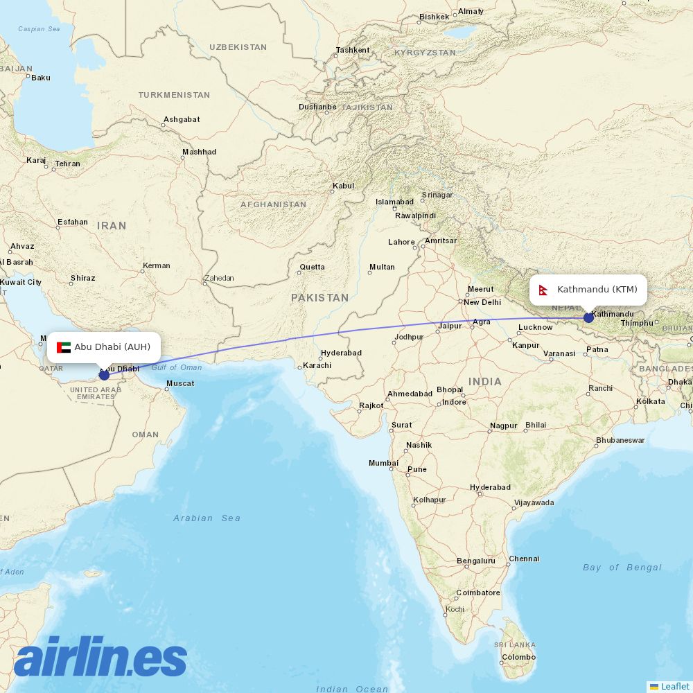 Air Arabia Abu Dhabi at KTM route map