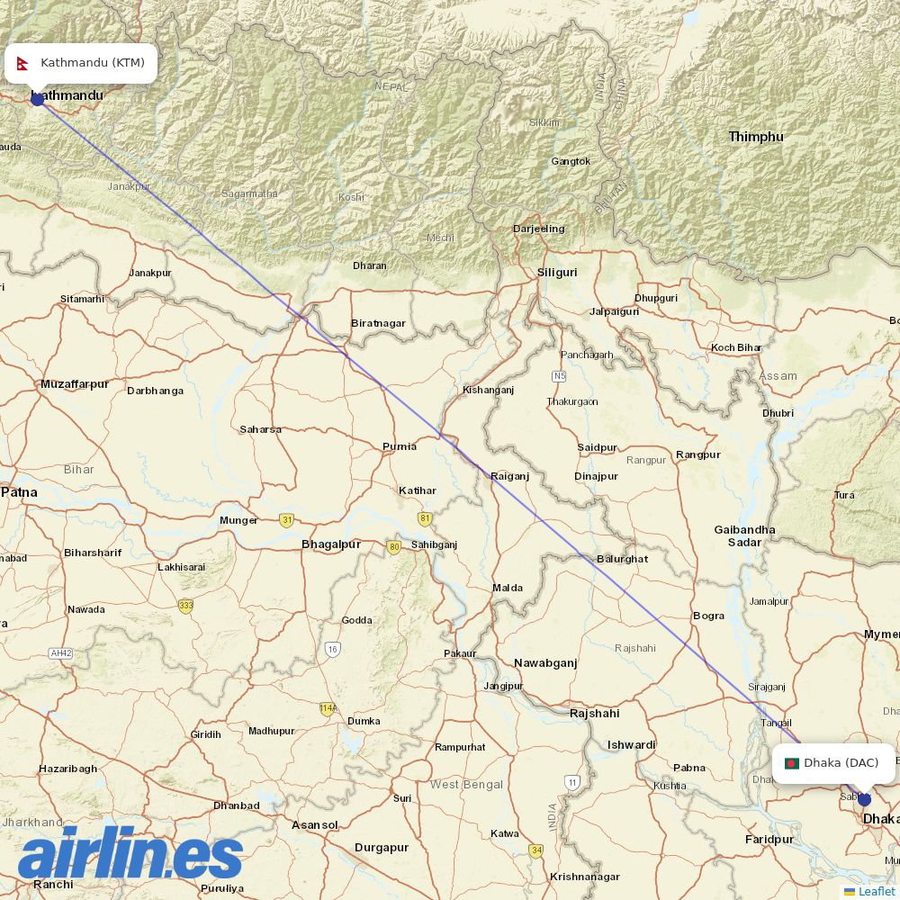Biman at KTM route map