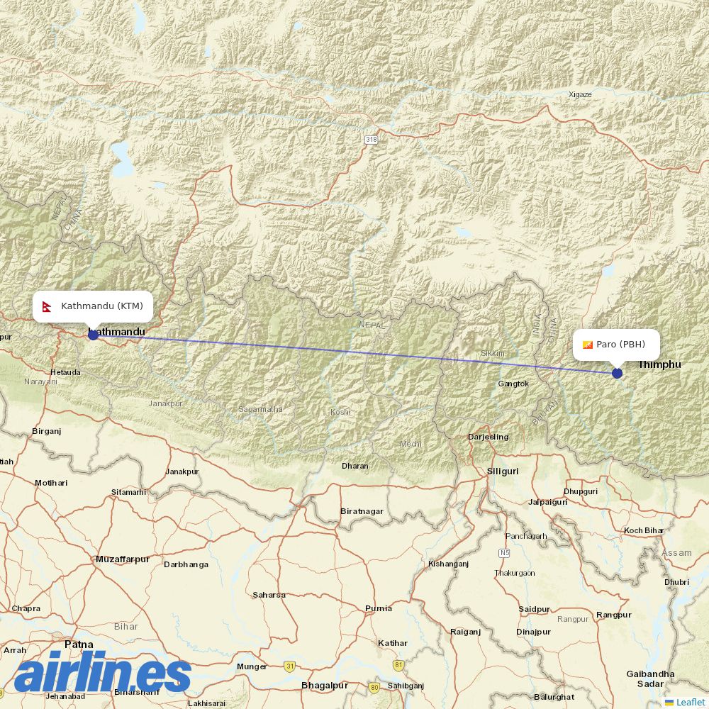 Drukair at KTM route map