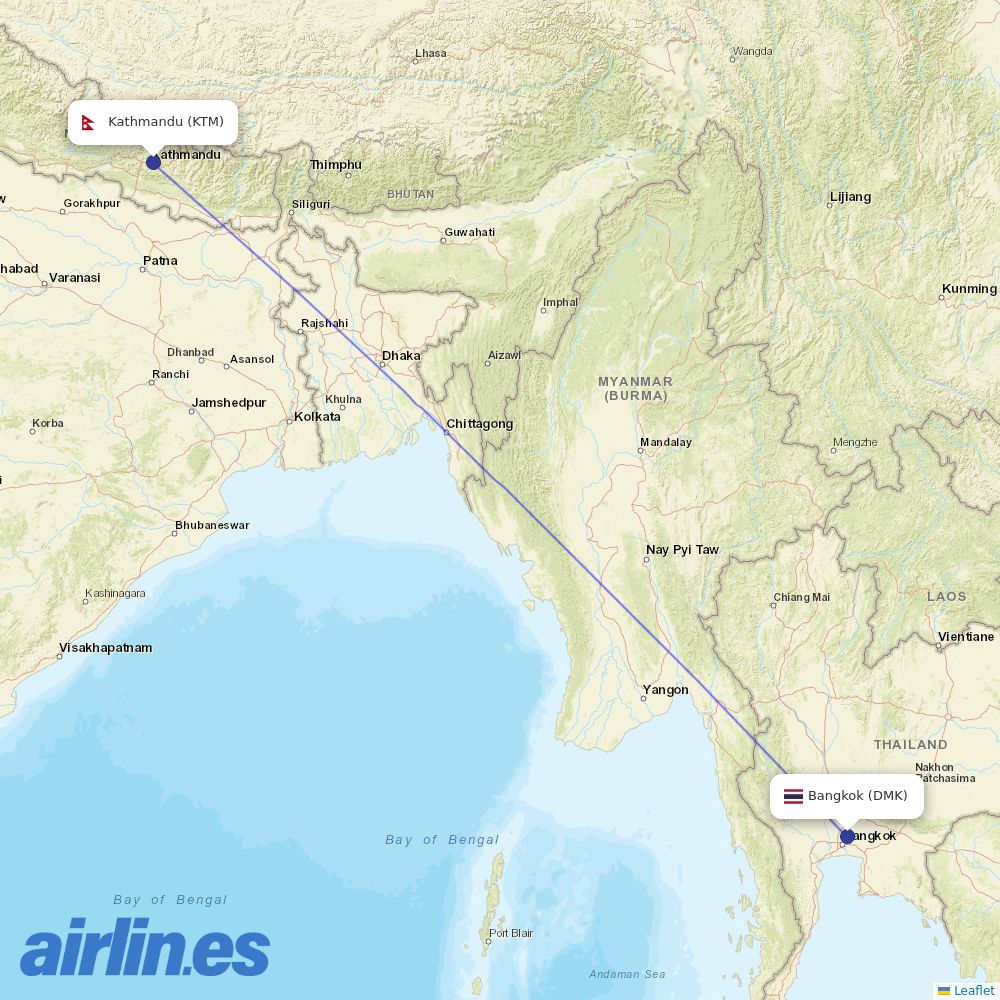 Thai Lion Air from Tribhuvan International destination map