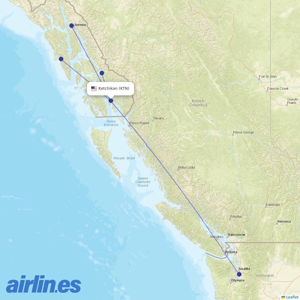Alaska Airlines from Ketchikan International destination map