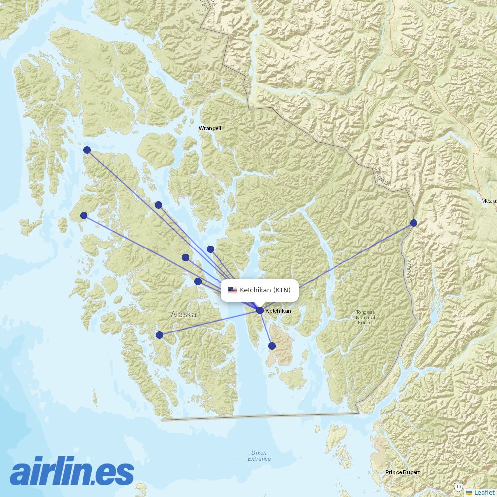 Safe Air Company from Ketchikan International destination map