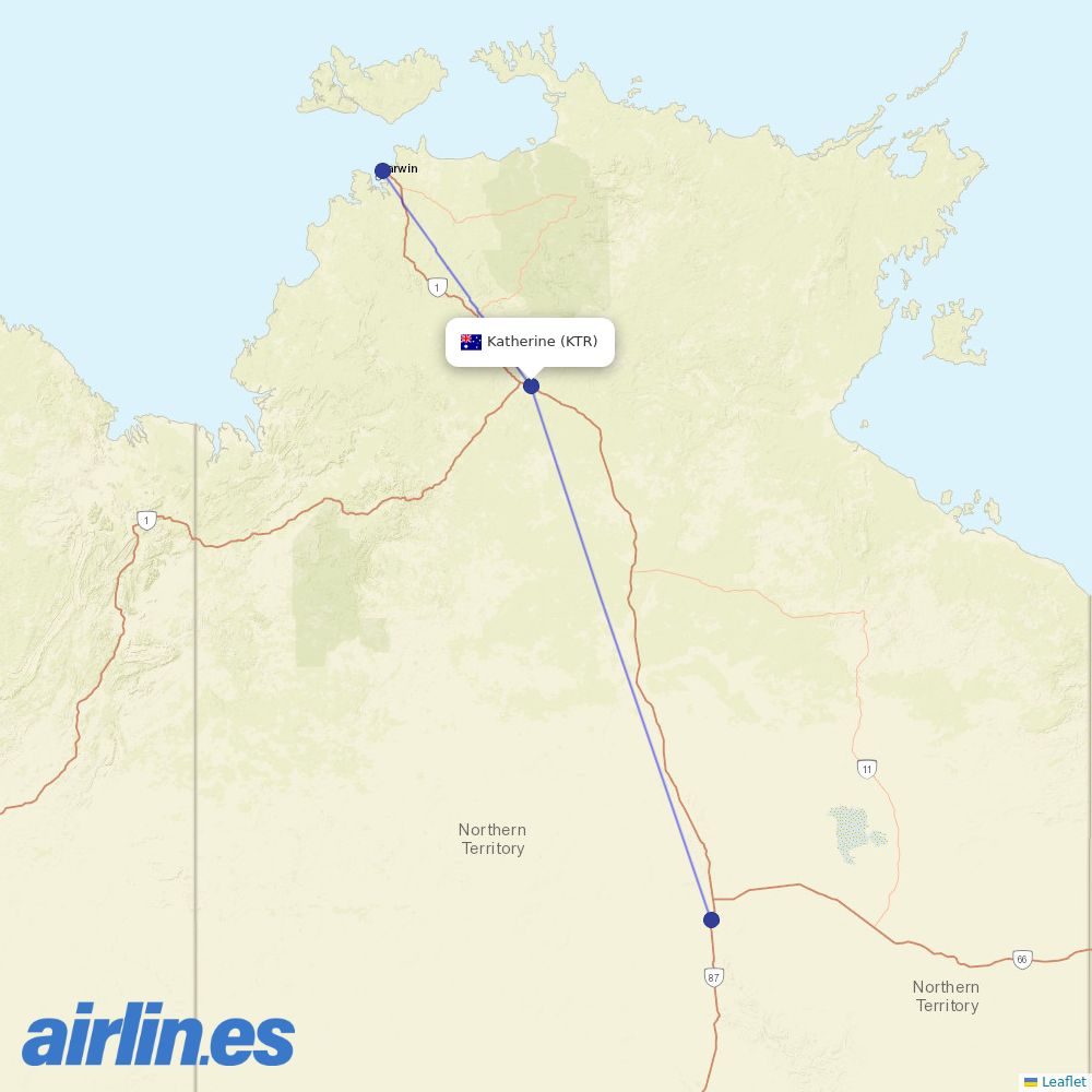 Airnorth from Tindal Airport destination map