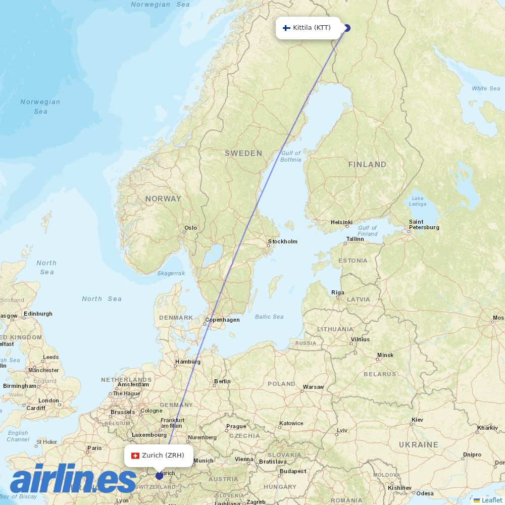 Helvetic Airways at KTT route map
