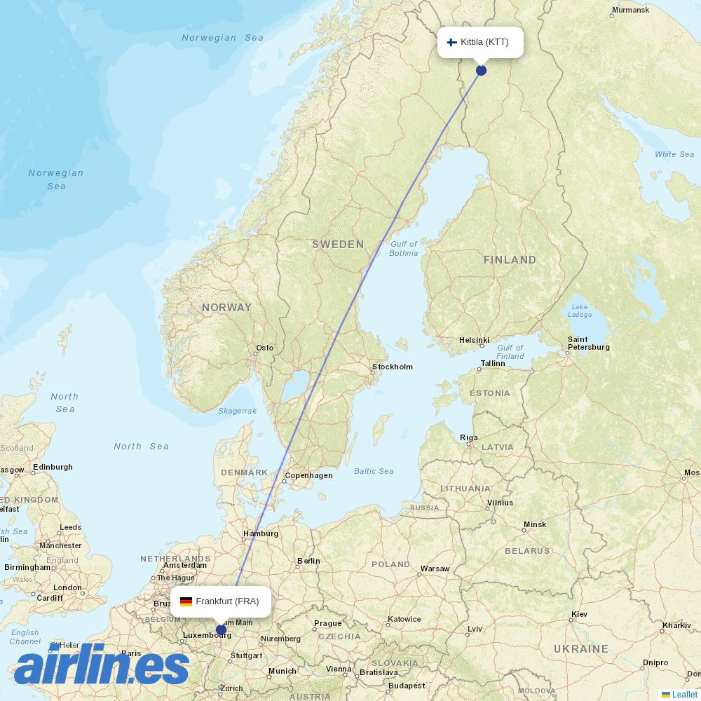 Discover Airlines from Kittila destination map
