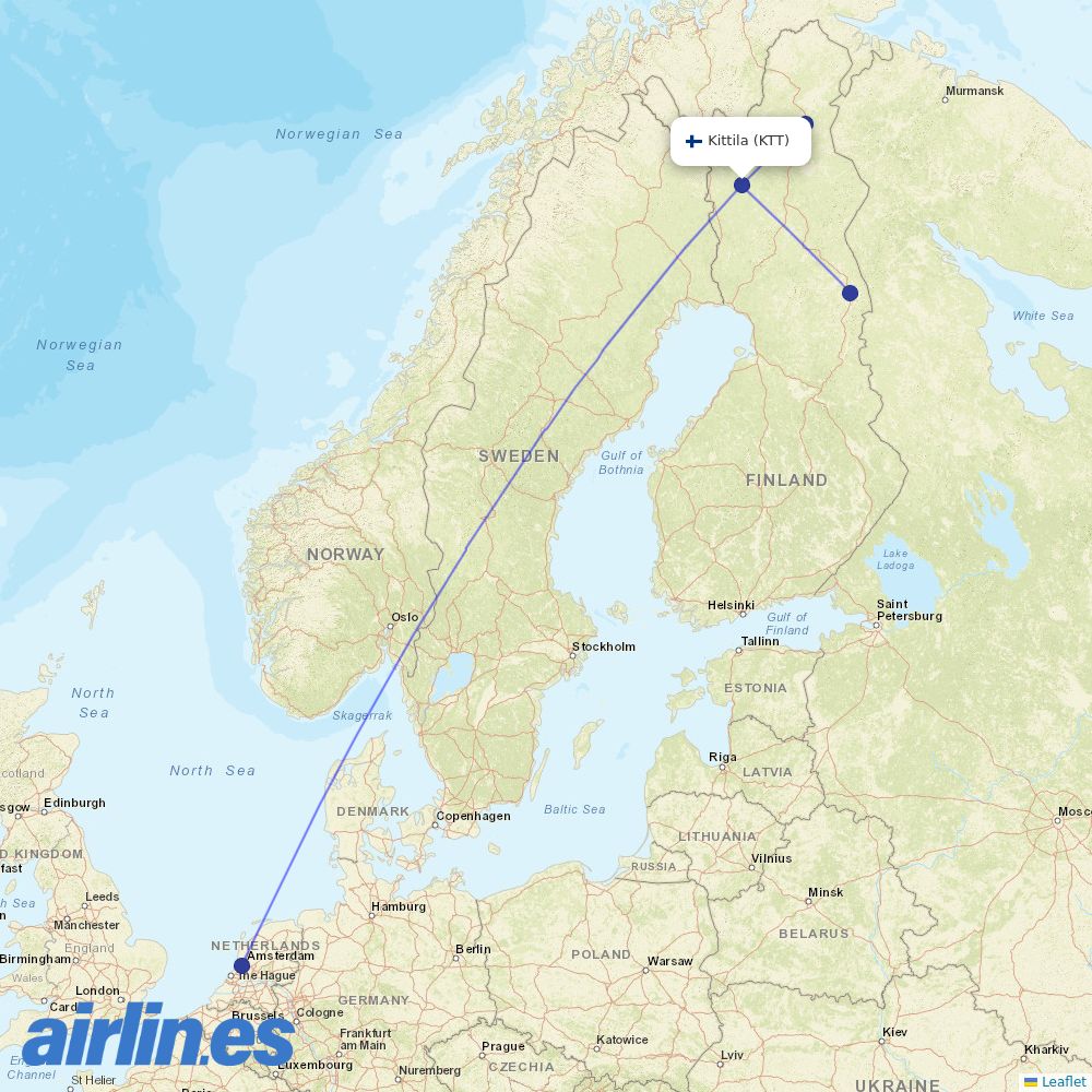 TUIfly Netherlands from Kittila destination map