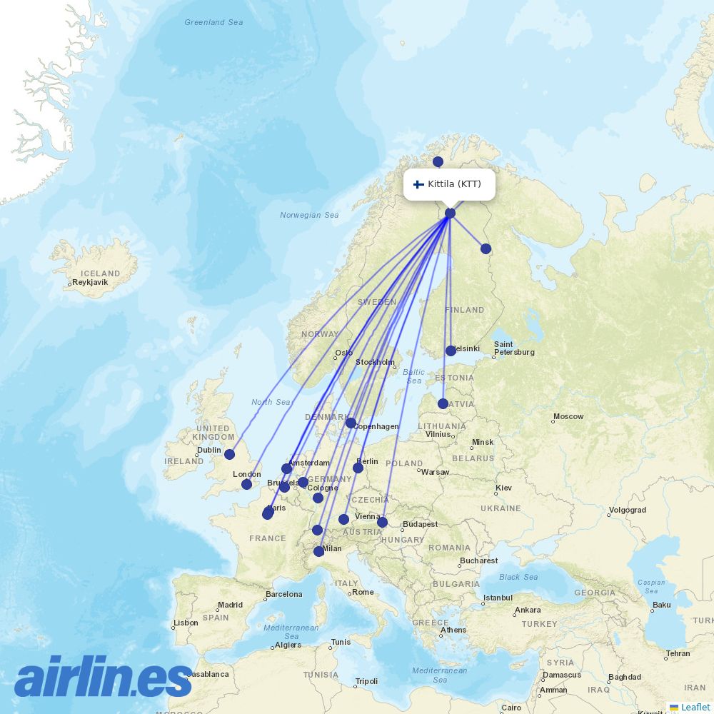 TUI fly Belgium from Kittila destination map